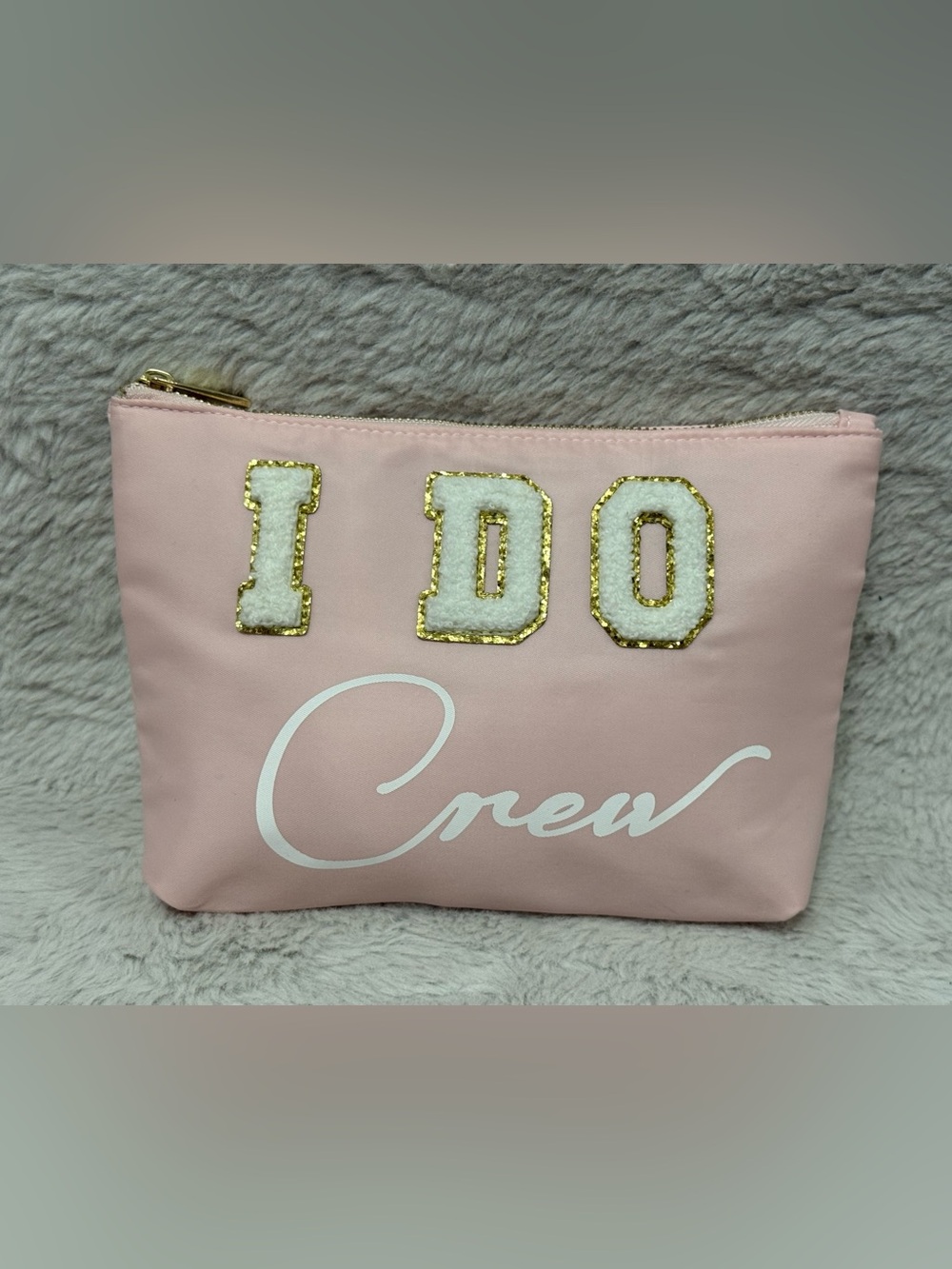Pink 'I Do Crew' Cosmetic Pouch with Gold Accent